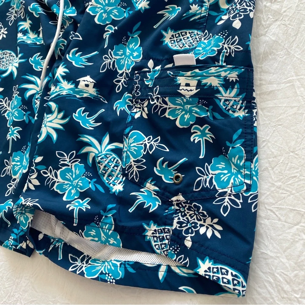 J.crew blue swim trunks floral pineapple cool tropical pattern men’s size 35